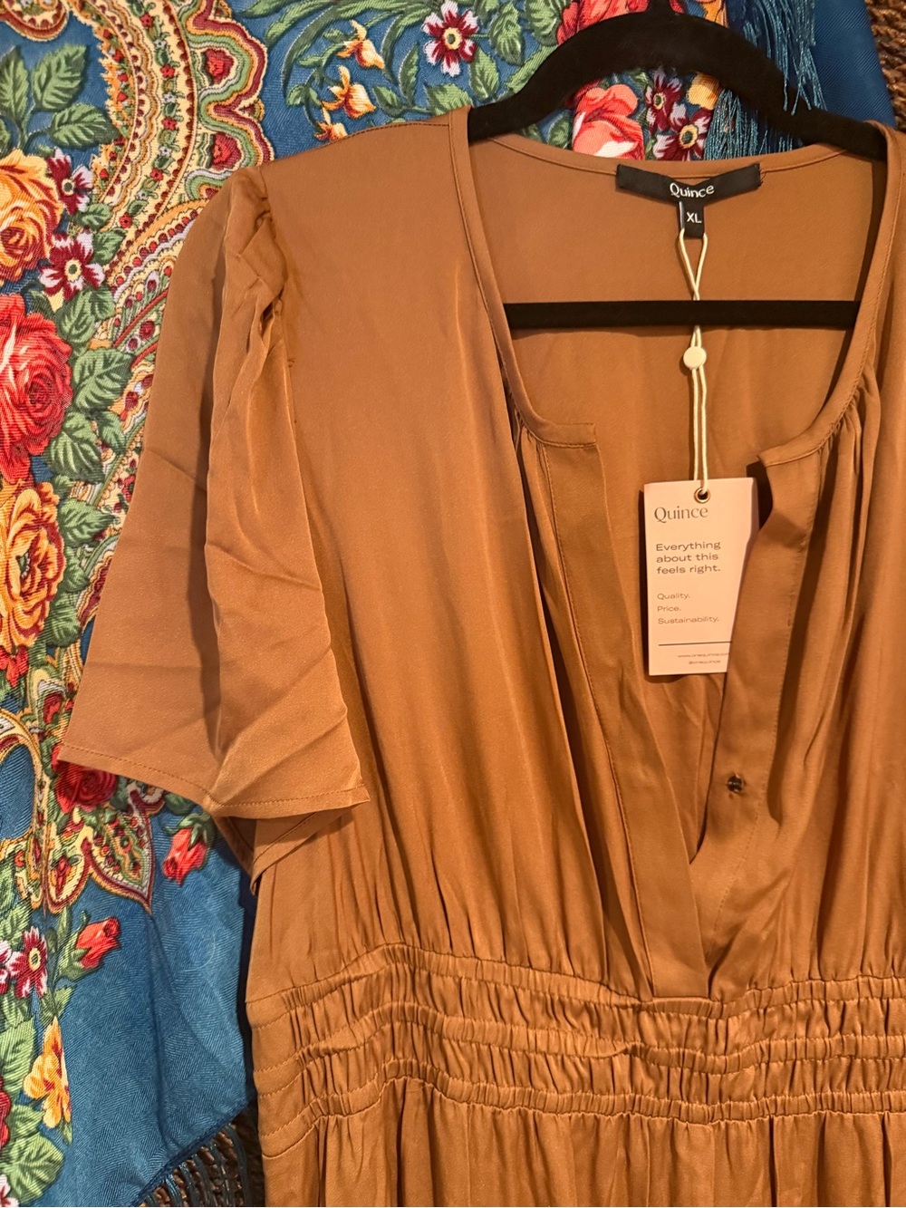 Quince Washable Silk Maxi Dress Copper Brown NWT - Picture 5 of 9